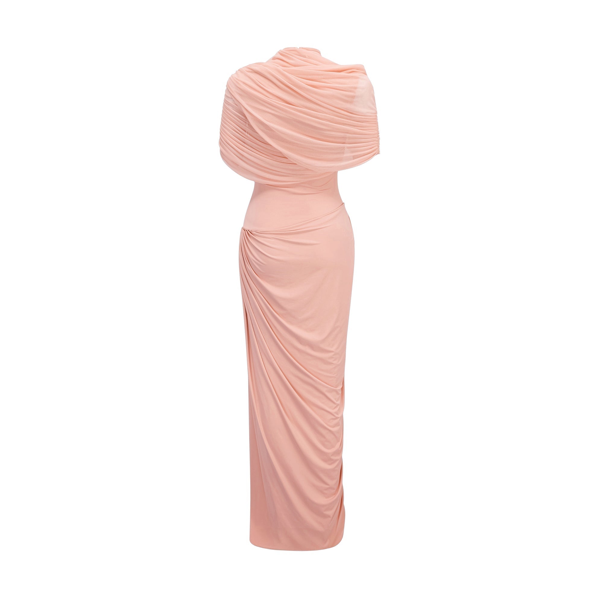Vestido largo plisado asimétrico Catherine en rosa
