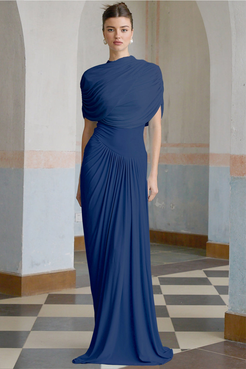 Vestido largo plisado  en azul marino