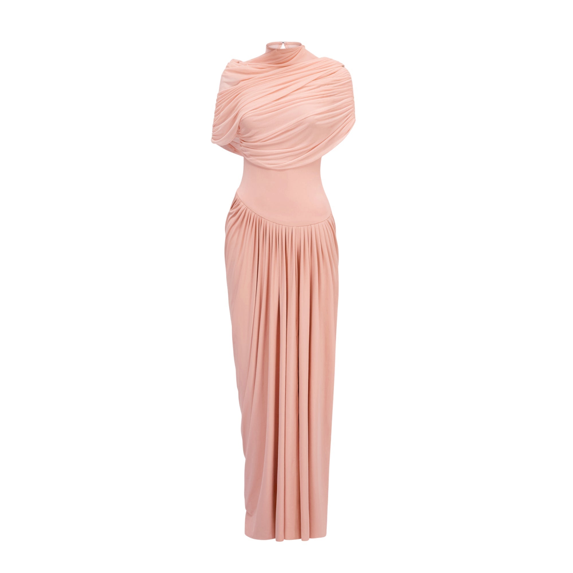 Vestido largo plisado asimétrico Catherine en rosa