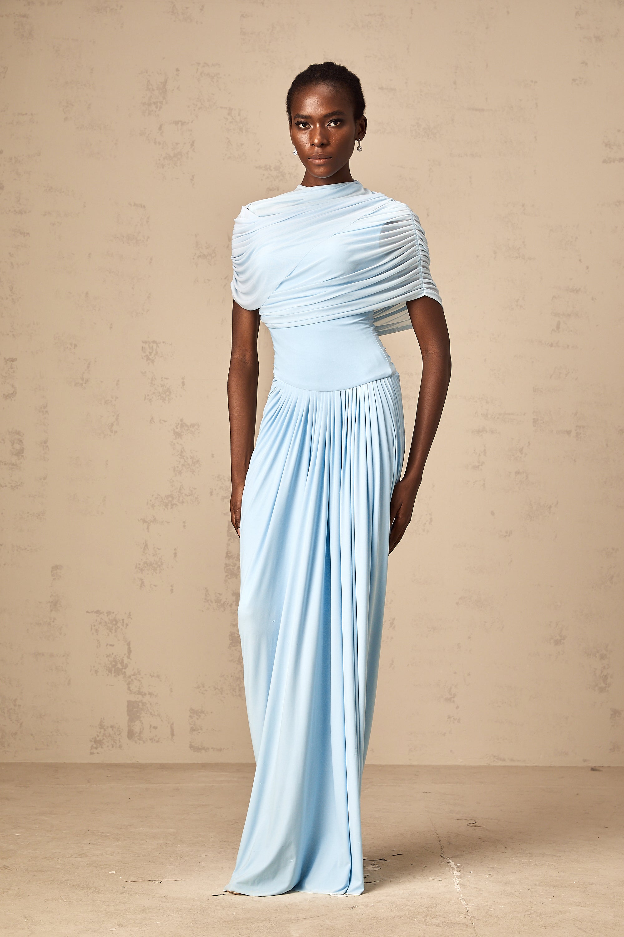 Vestido largo plisado azul