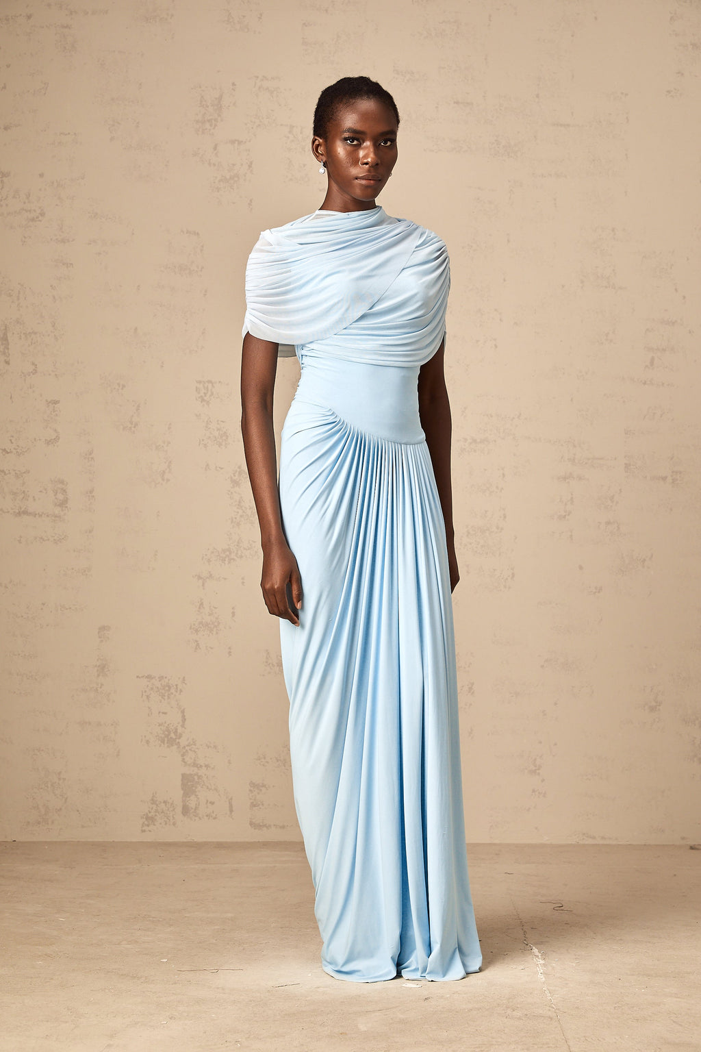 Vestido largo plisado azul