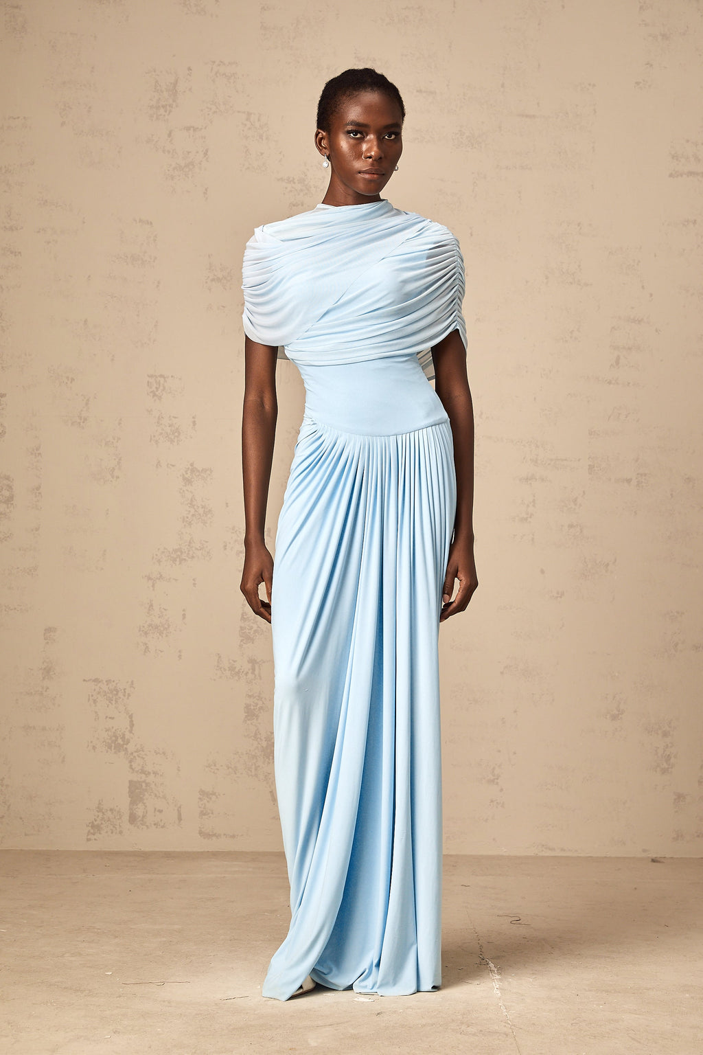 Vestido largo plisado azul