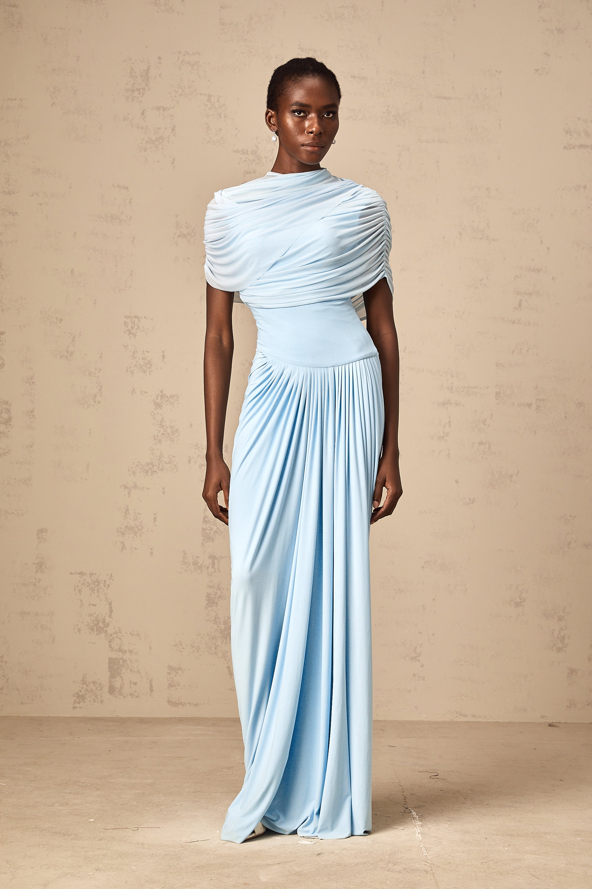 Vestido largo plisado azul