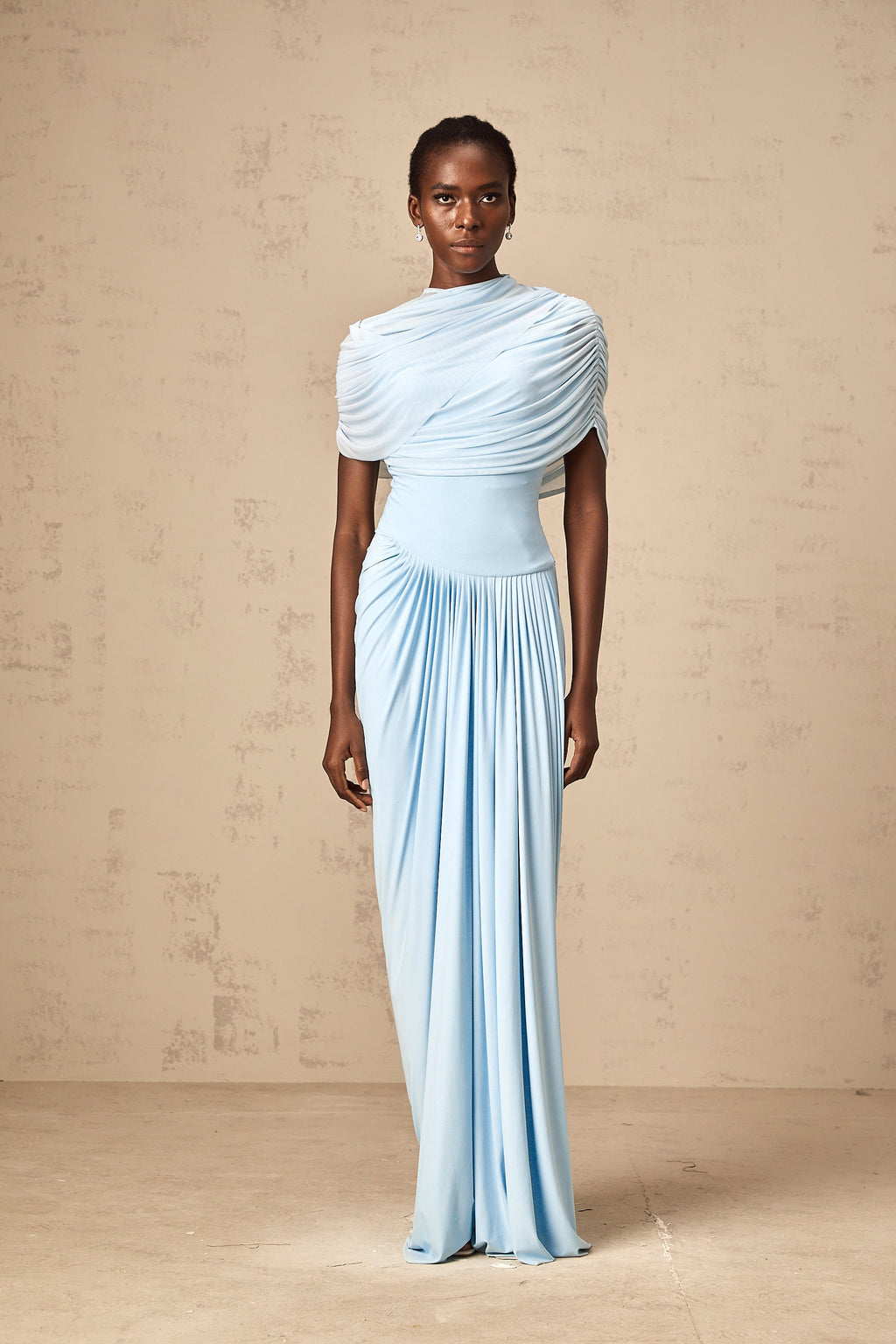 Vestido largo plisado azul