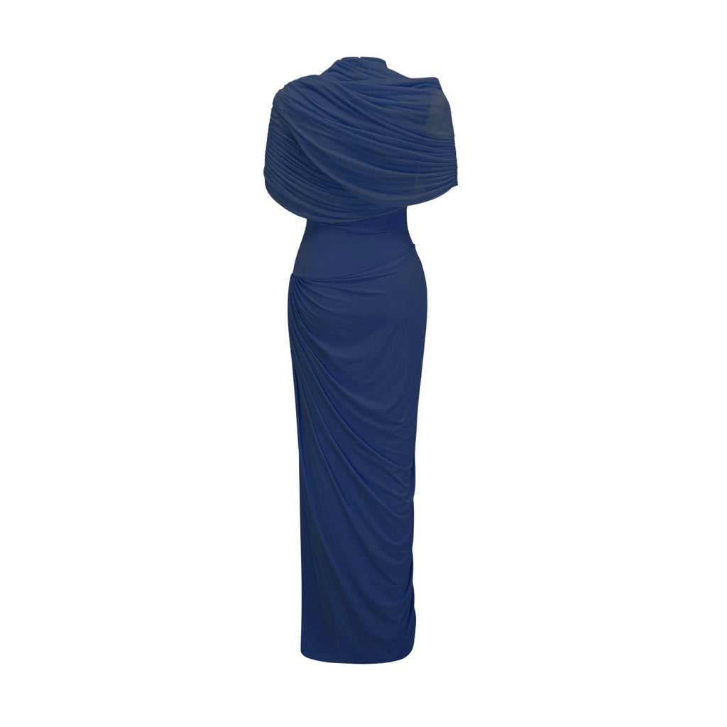 Vestido largo plisado  en azul marino
