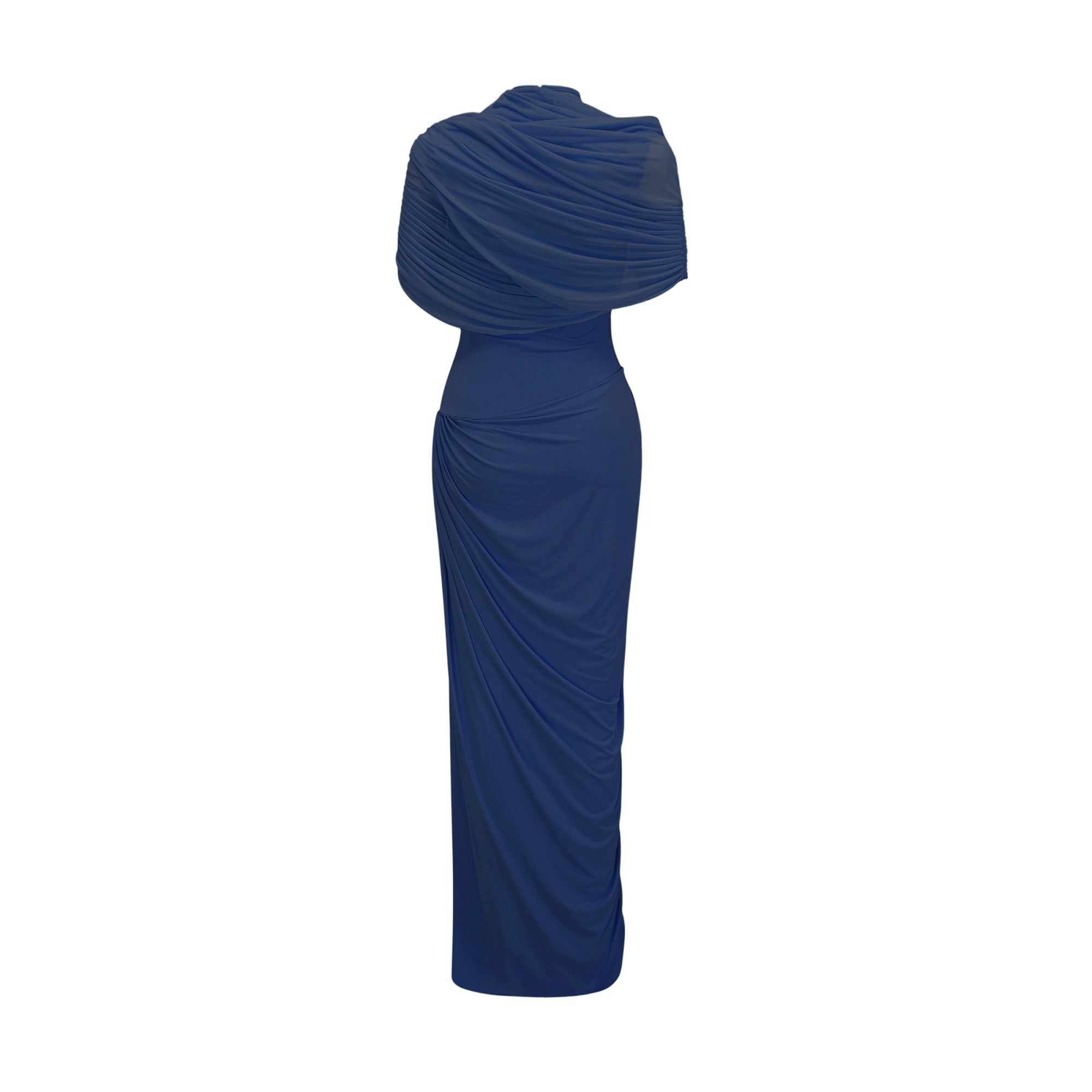 Vestido largo plisado  en azul marino