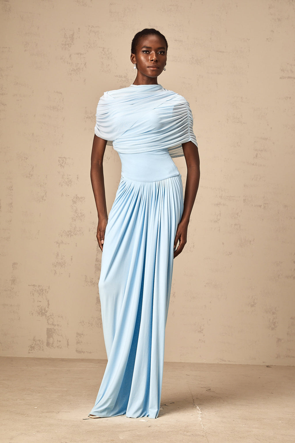 Vestido largo plisado azul