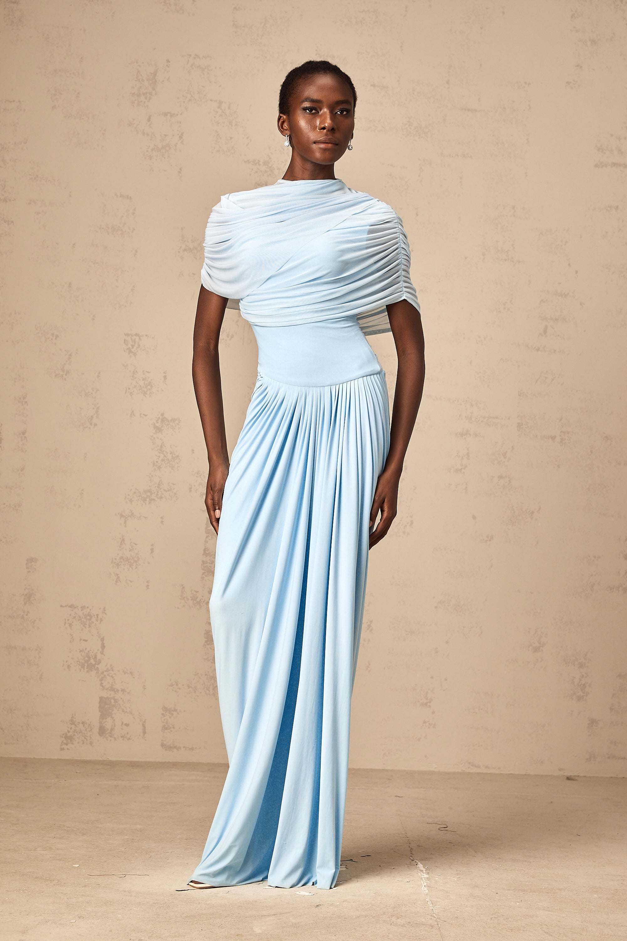 Vestido largo plisado azul
