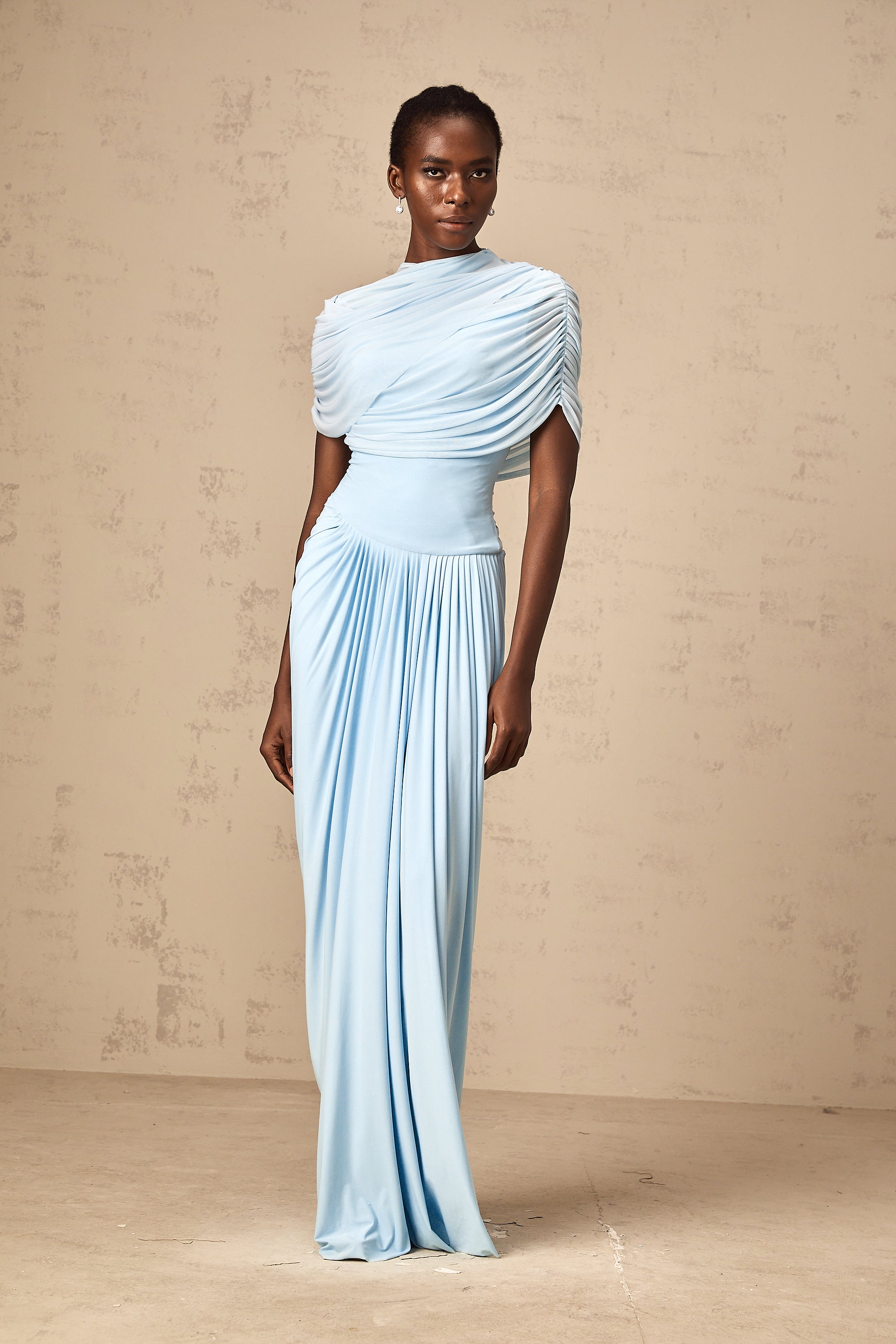 Vestido largo plisado azul