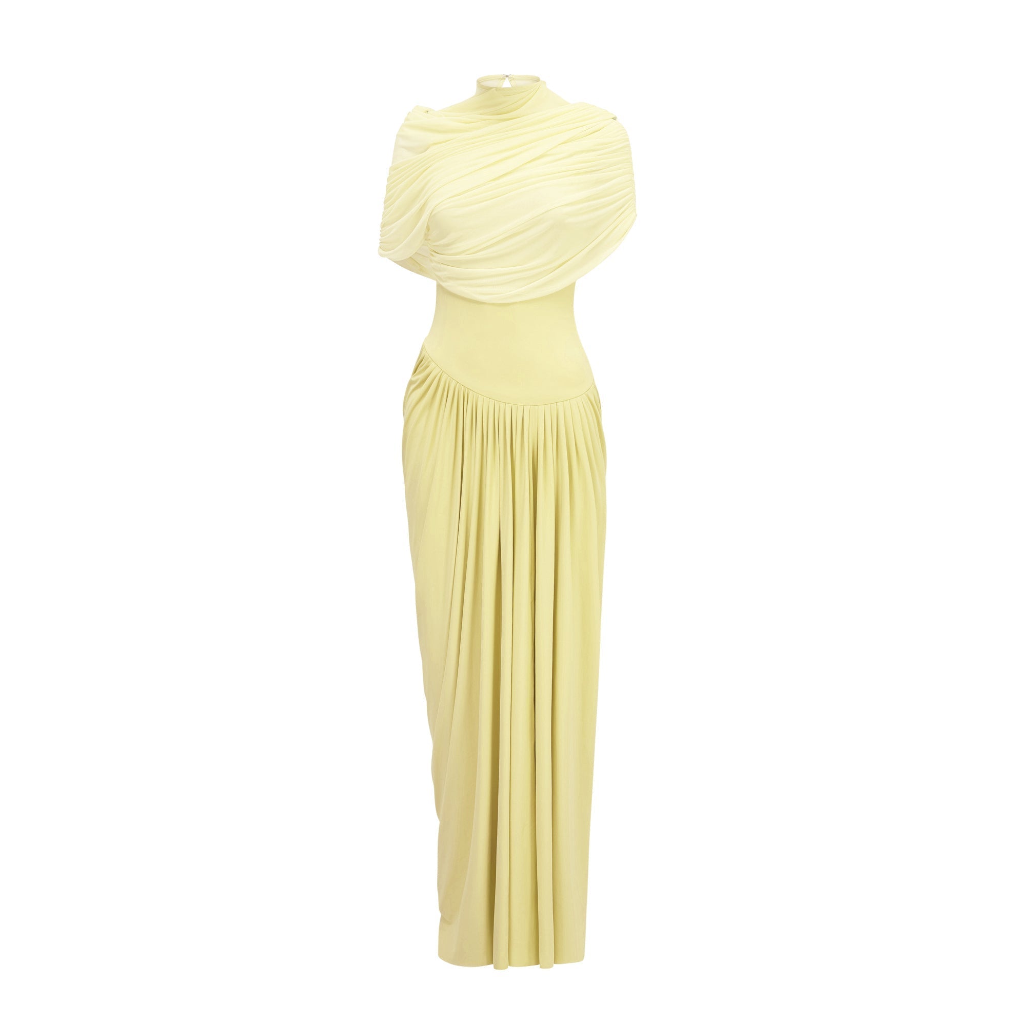 Vestido largo plisado asimétrico Catherine en amarillo