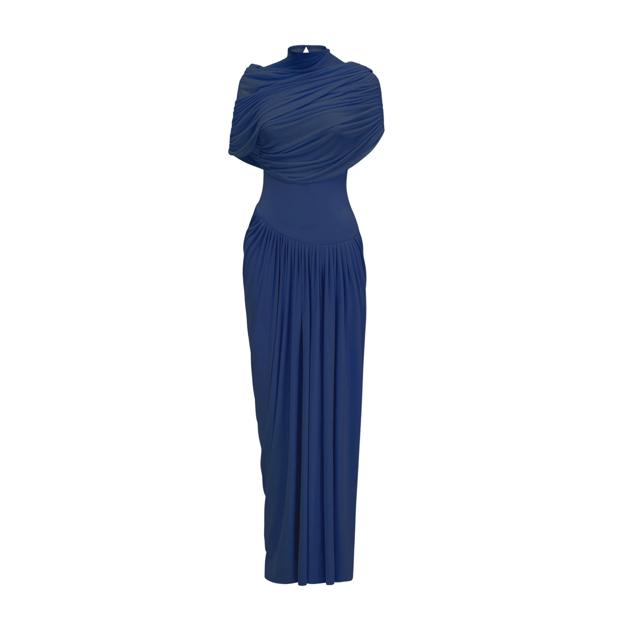 Vestido largo plisado  en azul marino