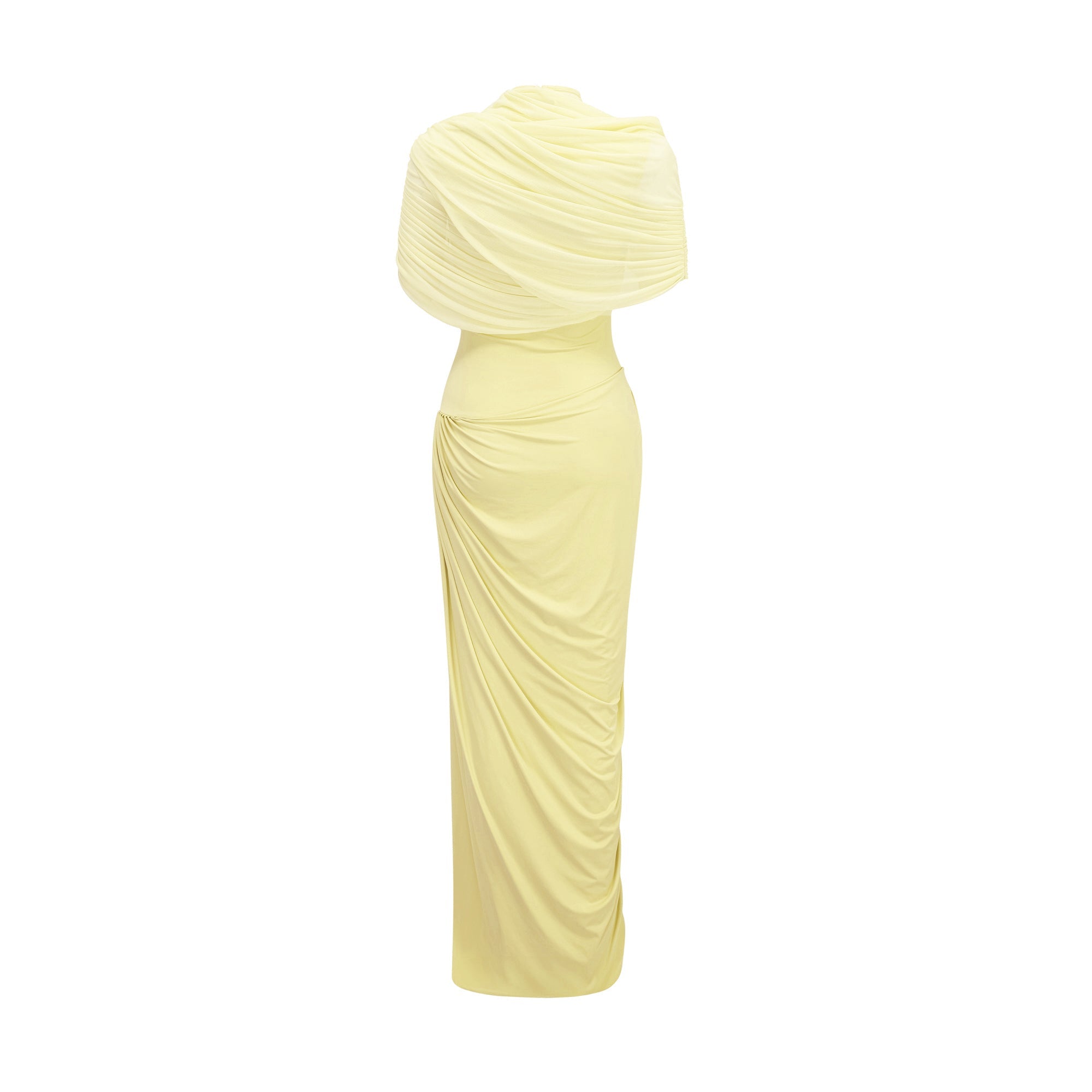 Vestido largo plisado asimétrico Catherine en amarillo