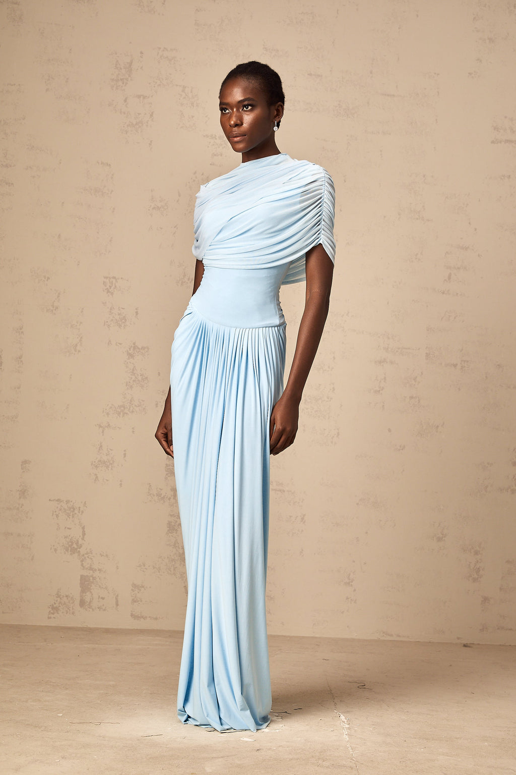 Vestido largo plisado azul
