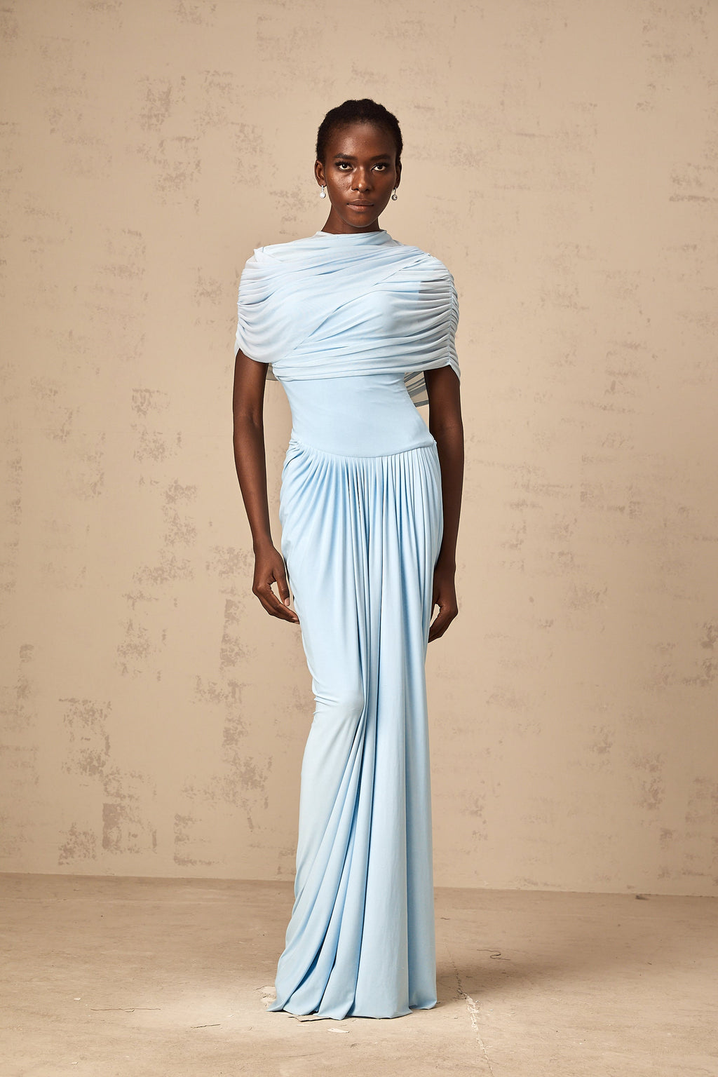 Vestido largo plisado azul