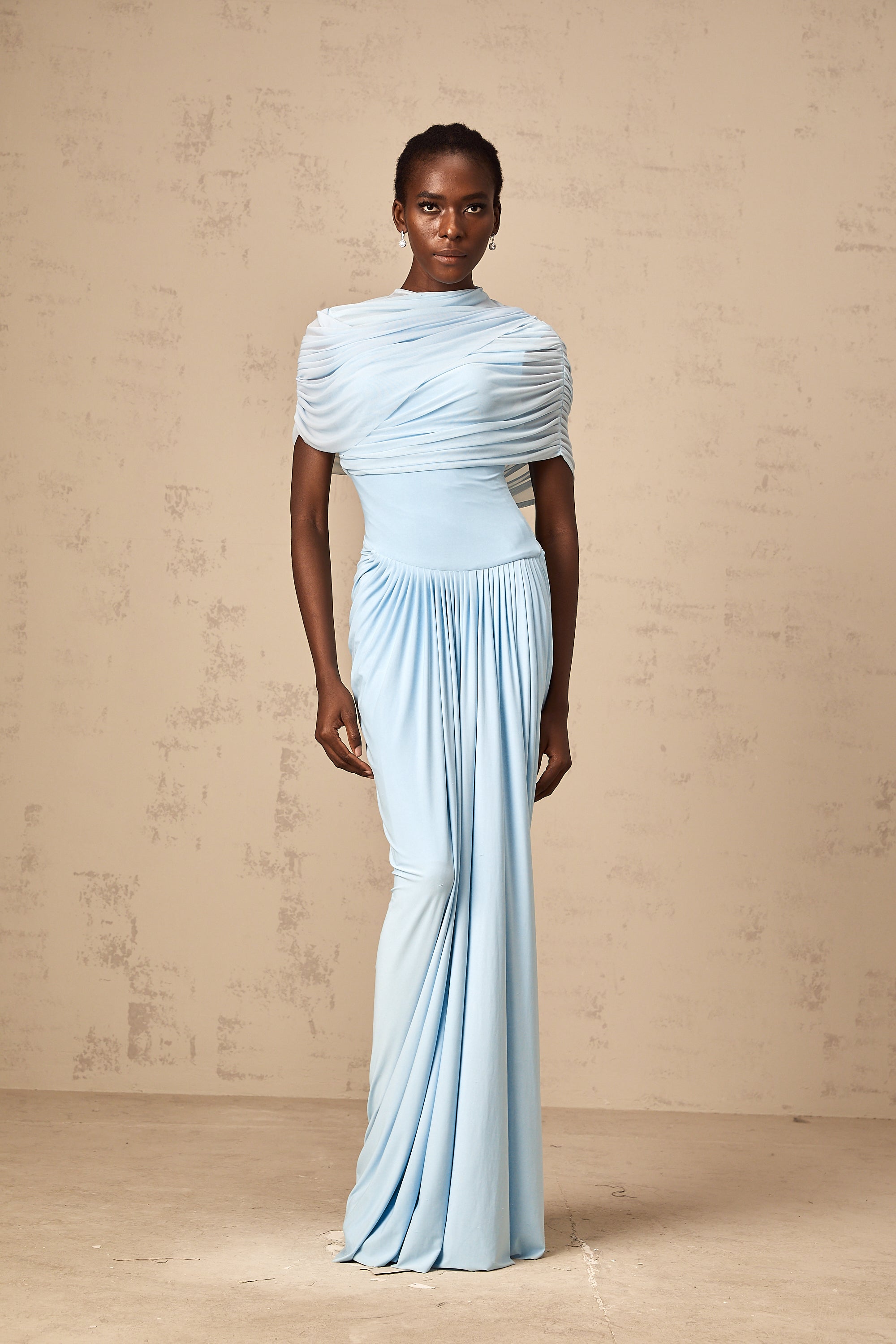 Vestido largo plisado azul