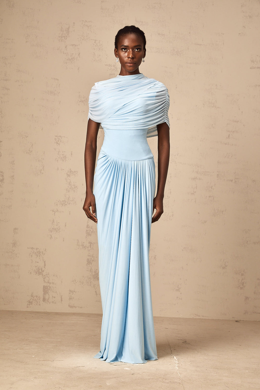Vestido largo plisado azul