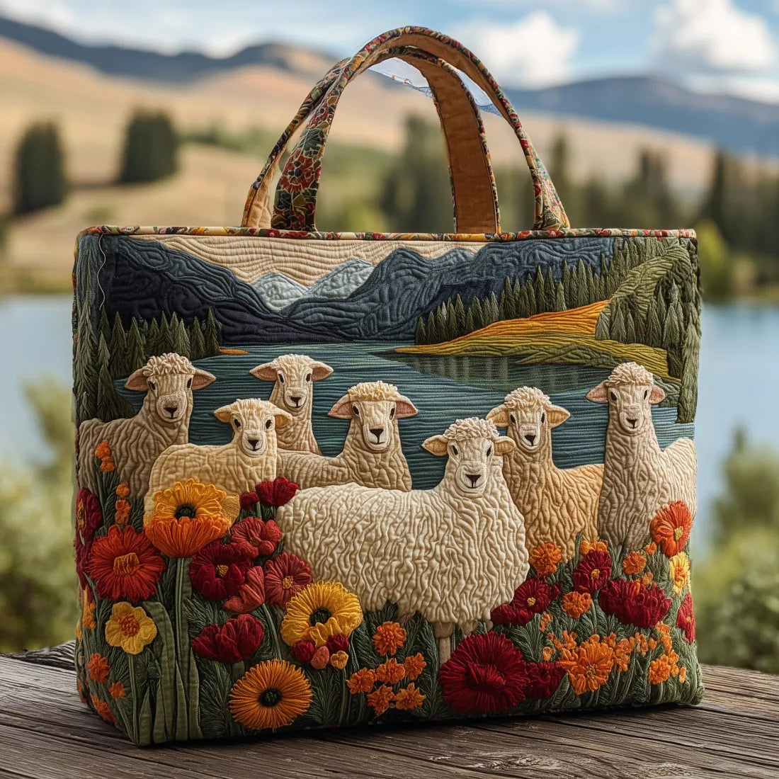 Bolso artesanal Ovejas en el lago
