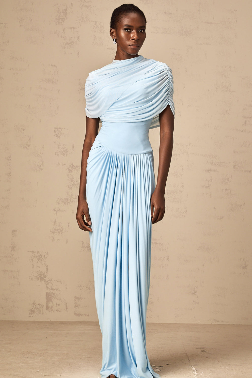 Vestido largo plisado azul