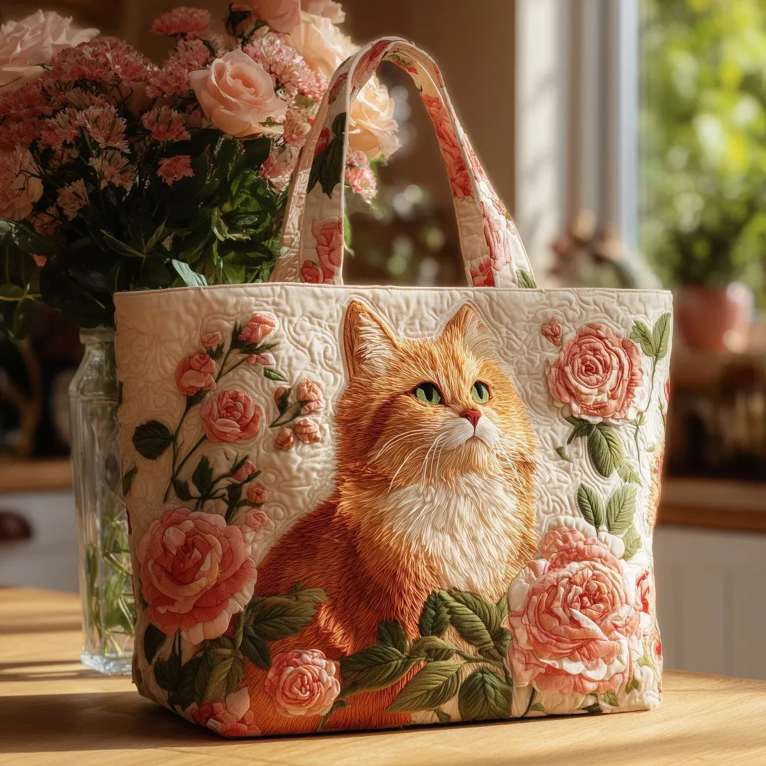 Bolso artesanal «Gato rosa» con rosas