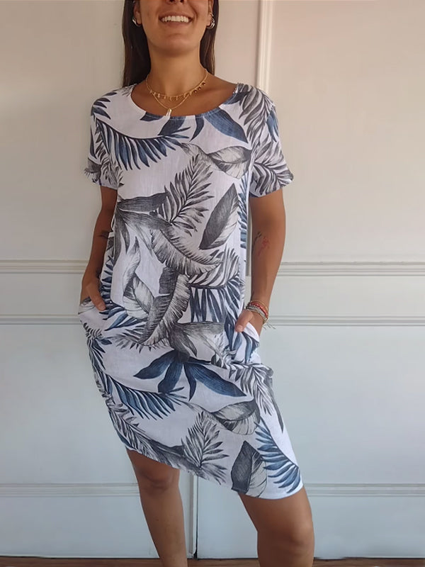 Vestido de cuello redondo con estampado botánico