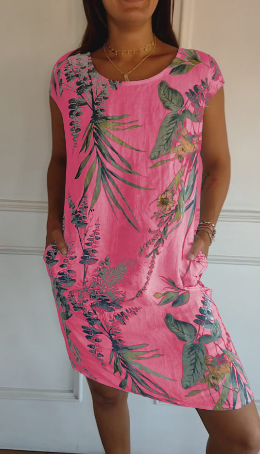 Vestido de cuello redondo con estampado botánico