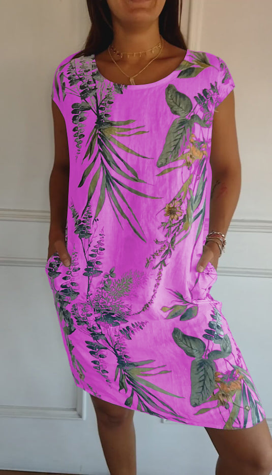 Vestido de cuello redondo con estampado botánico
