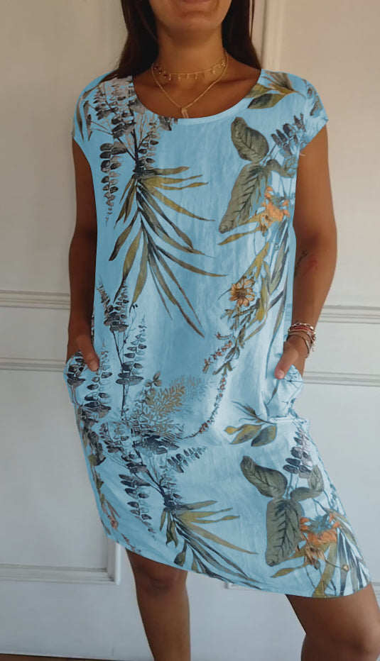 Vestido de cuello redondo con estampado botánico
