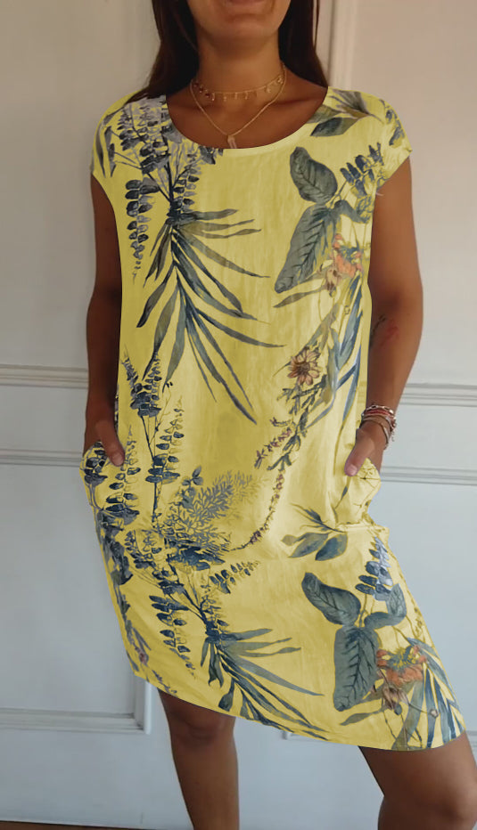 Vestido de cuello redondo con estampado botánico