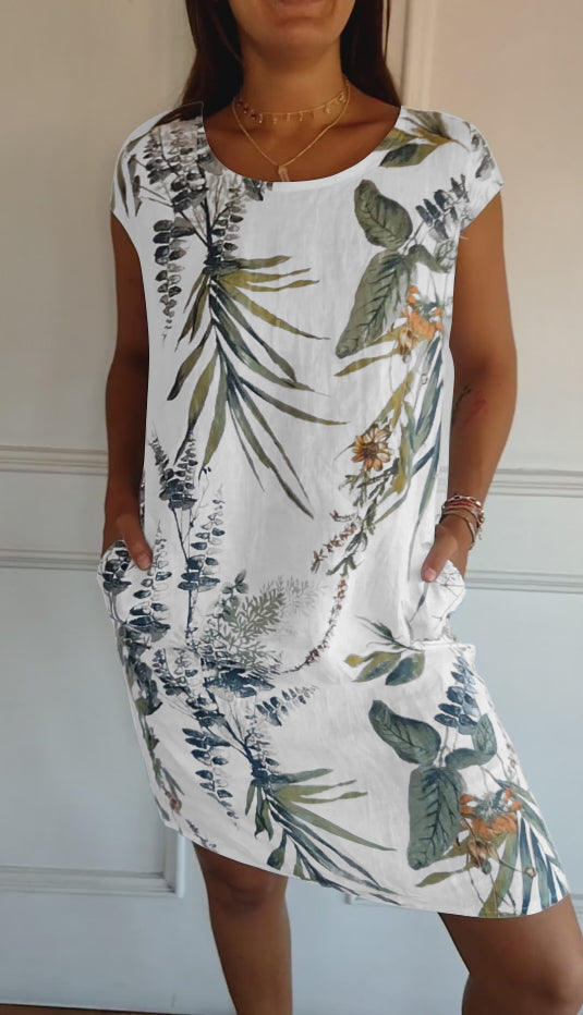 Vestido de cuello redondo con estampado botánico