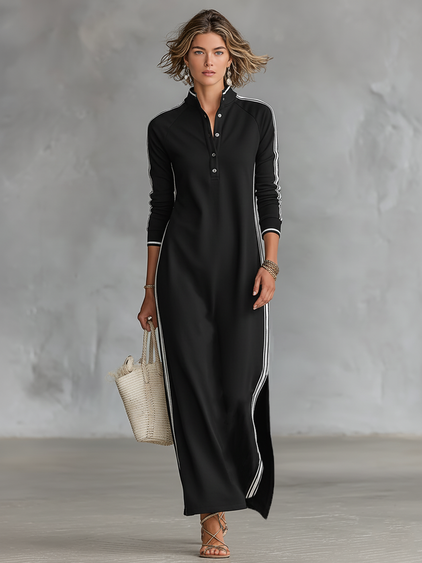 Vestido largo de felpa para mujer con cuello