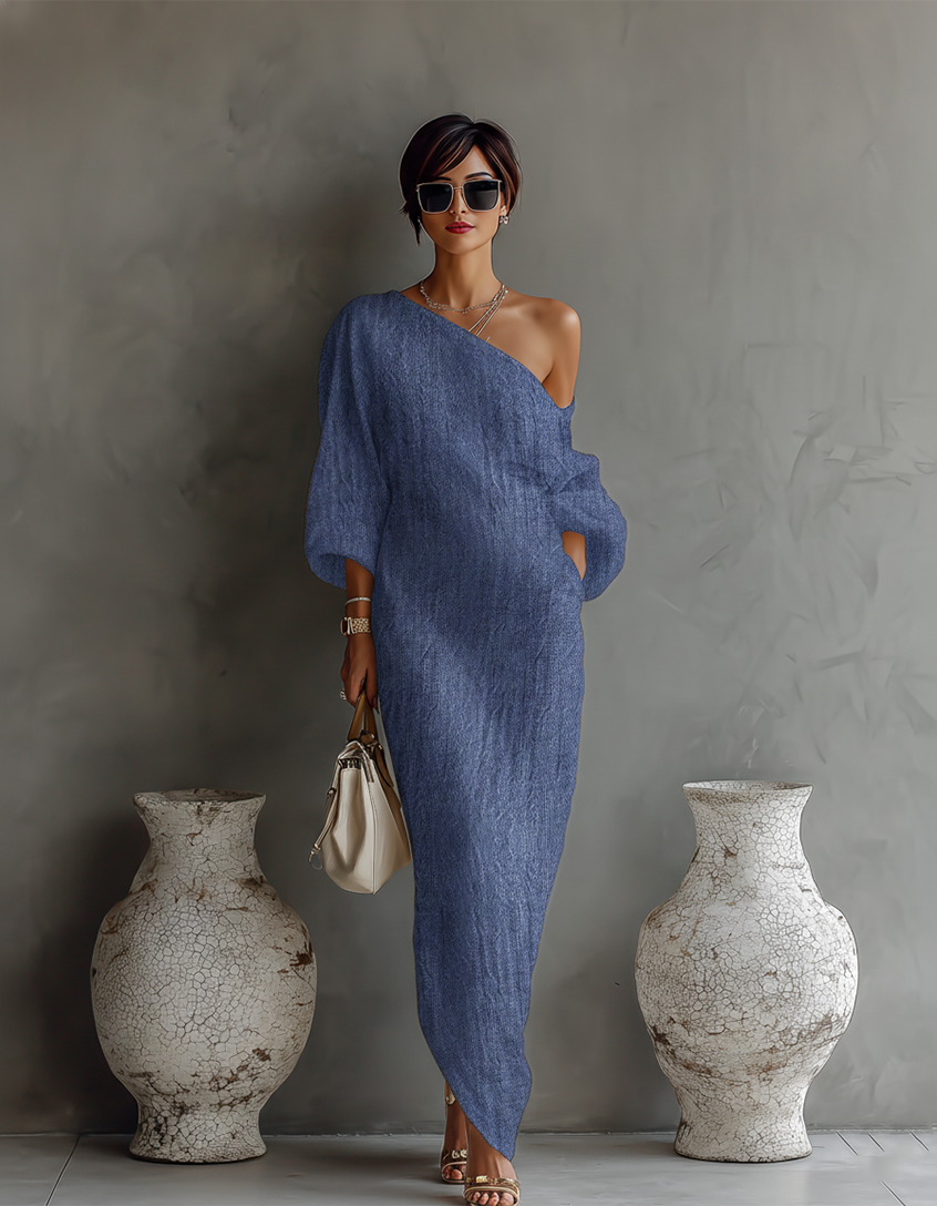 Vestido elegante y vaporoso de algodón y lino en color blanco marfil