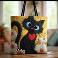Bolso artesanal «Gatto Nero» con corazón y margaritas