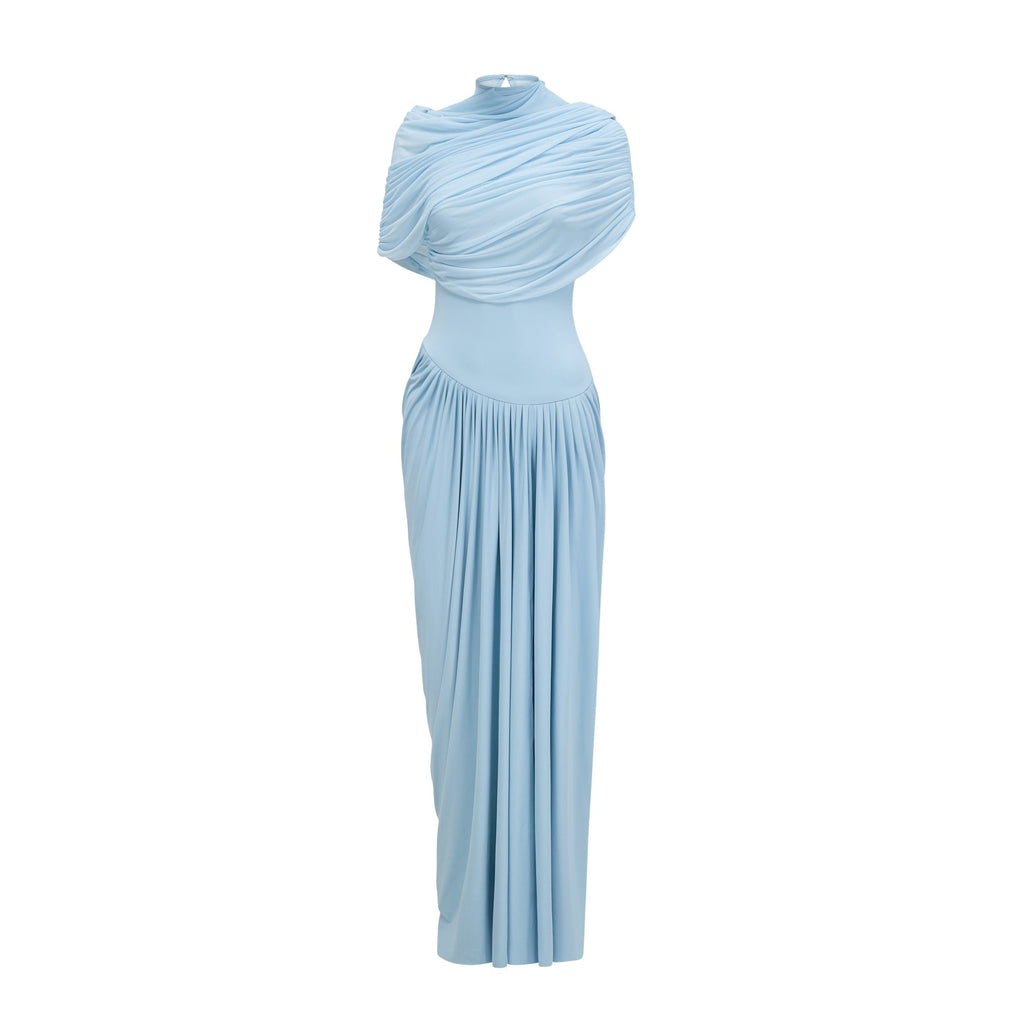 Vestido largo plisado azul