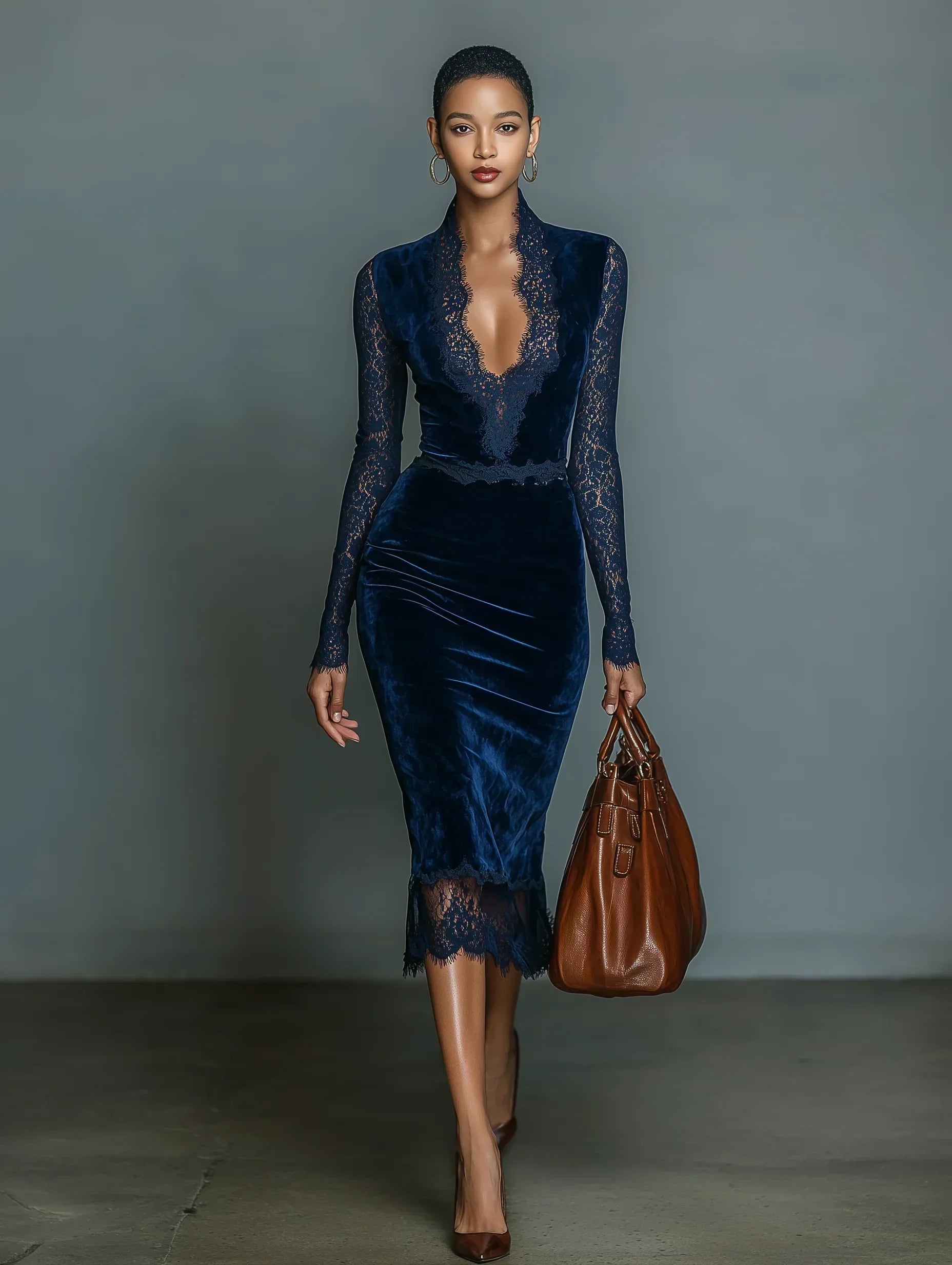 Vestido midi entallado con cuello en V