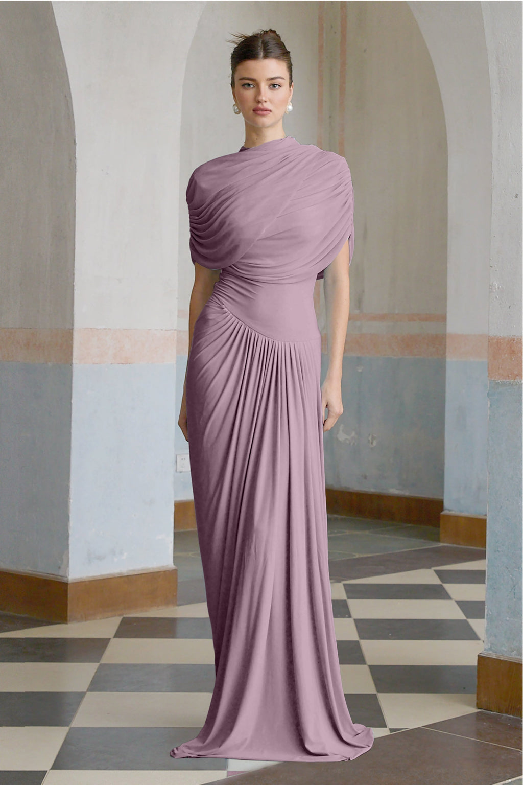 Vestido largo plisado  morado