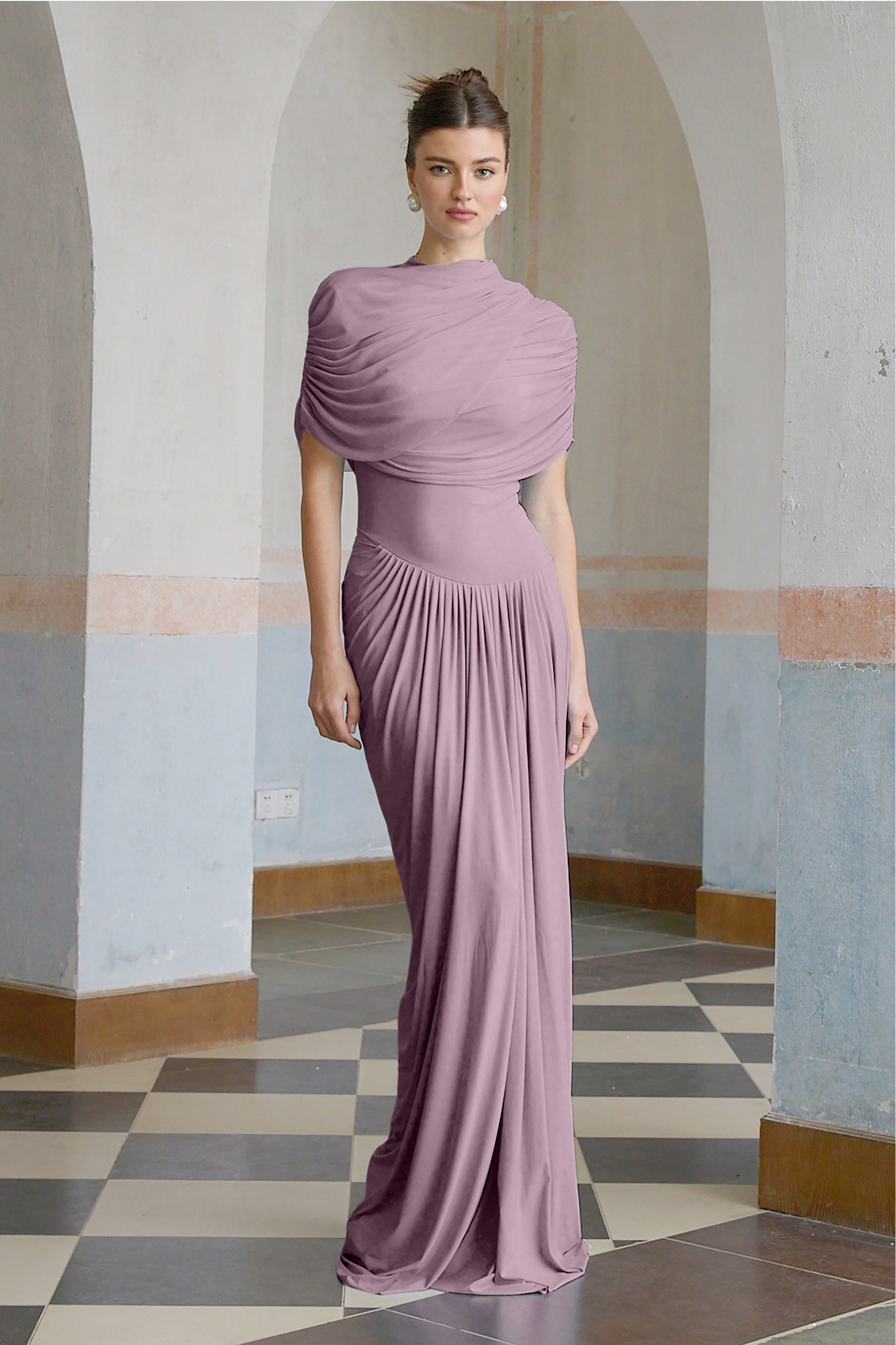 Vestido largo plisado  morado