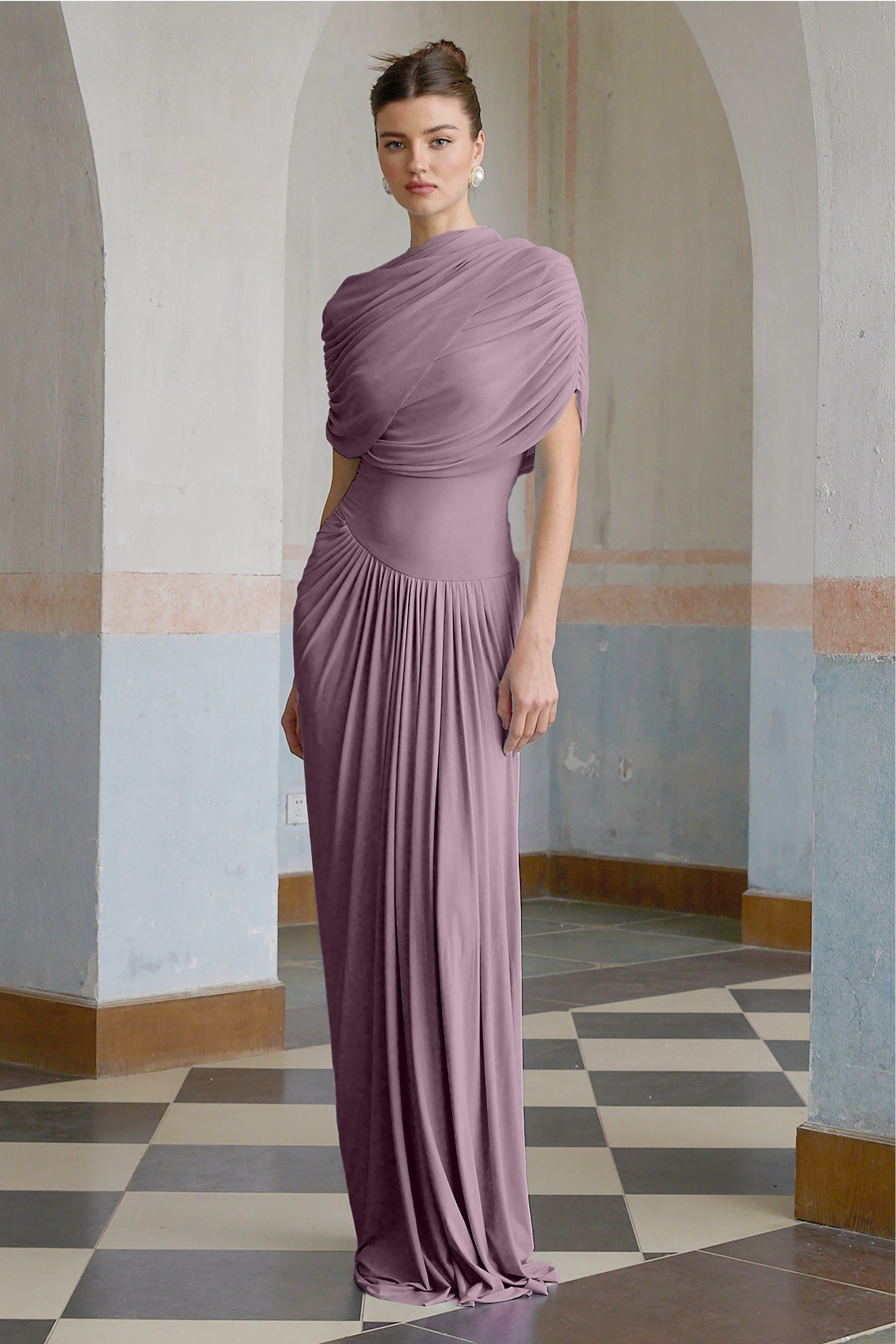 Vestido largo plisado  morado