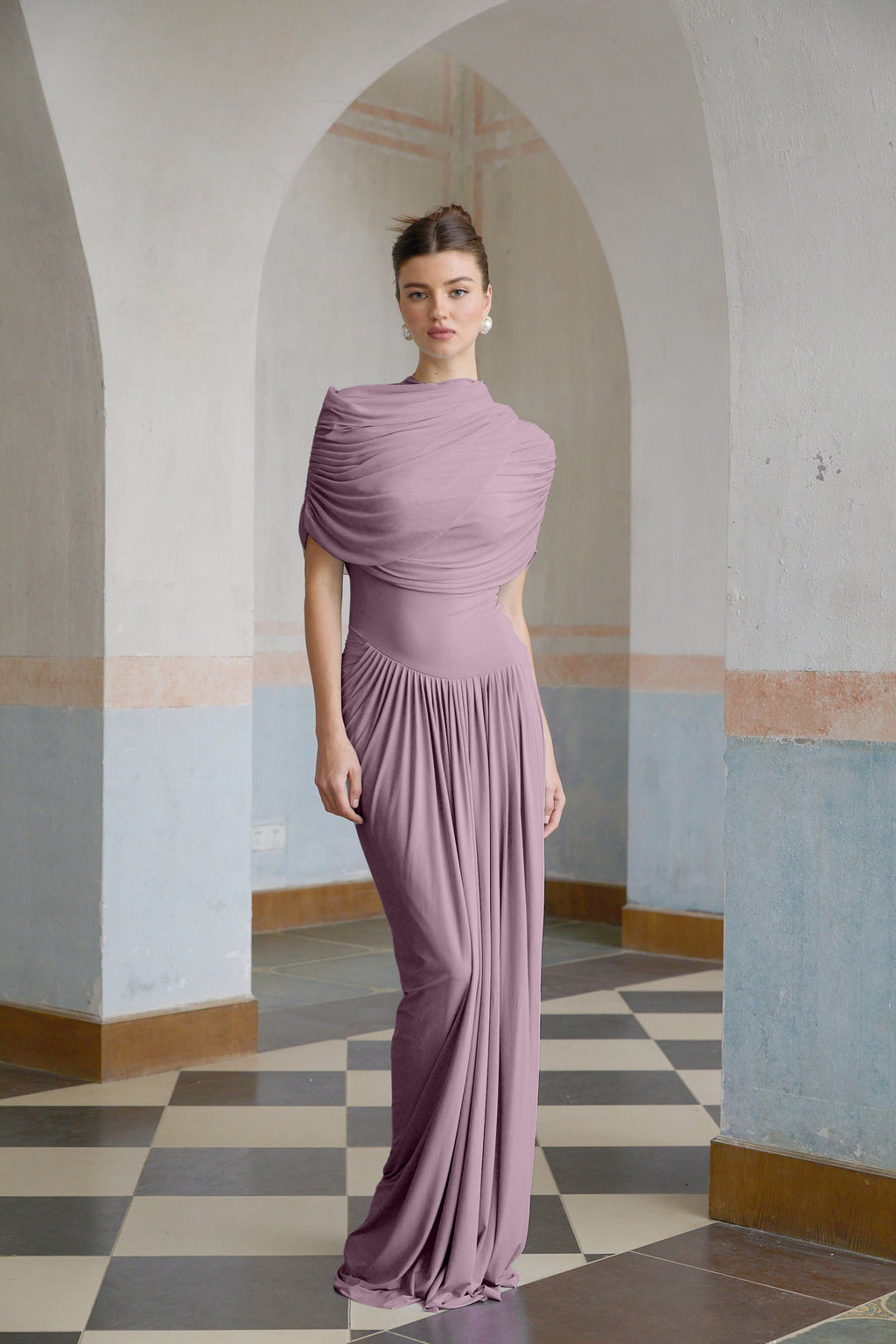 Vestido largo plisado  morado