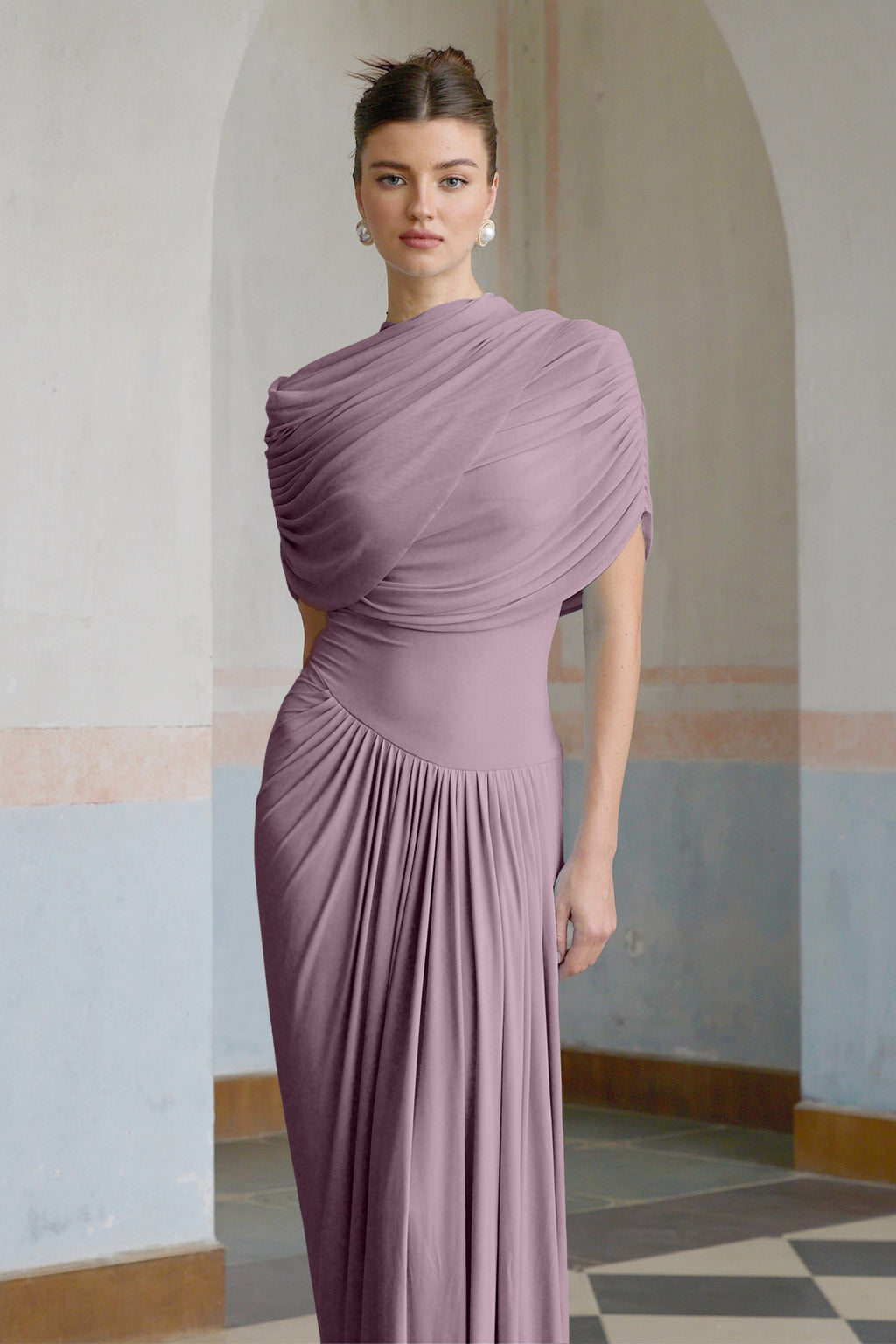 Vestido largo plisado  morado