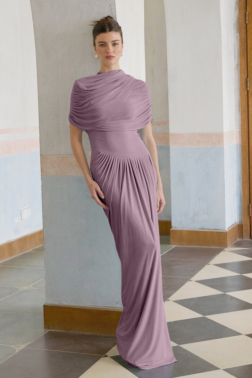 Vestido largo plisado  morado