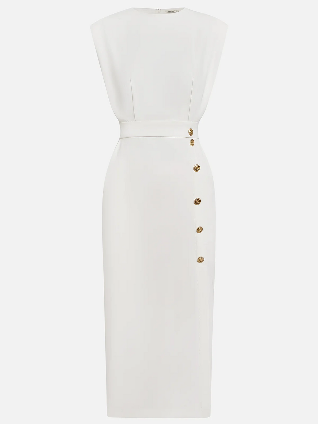 Vestido  liso con abertura con botones y escote redondo