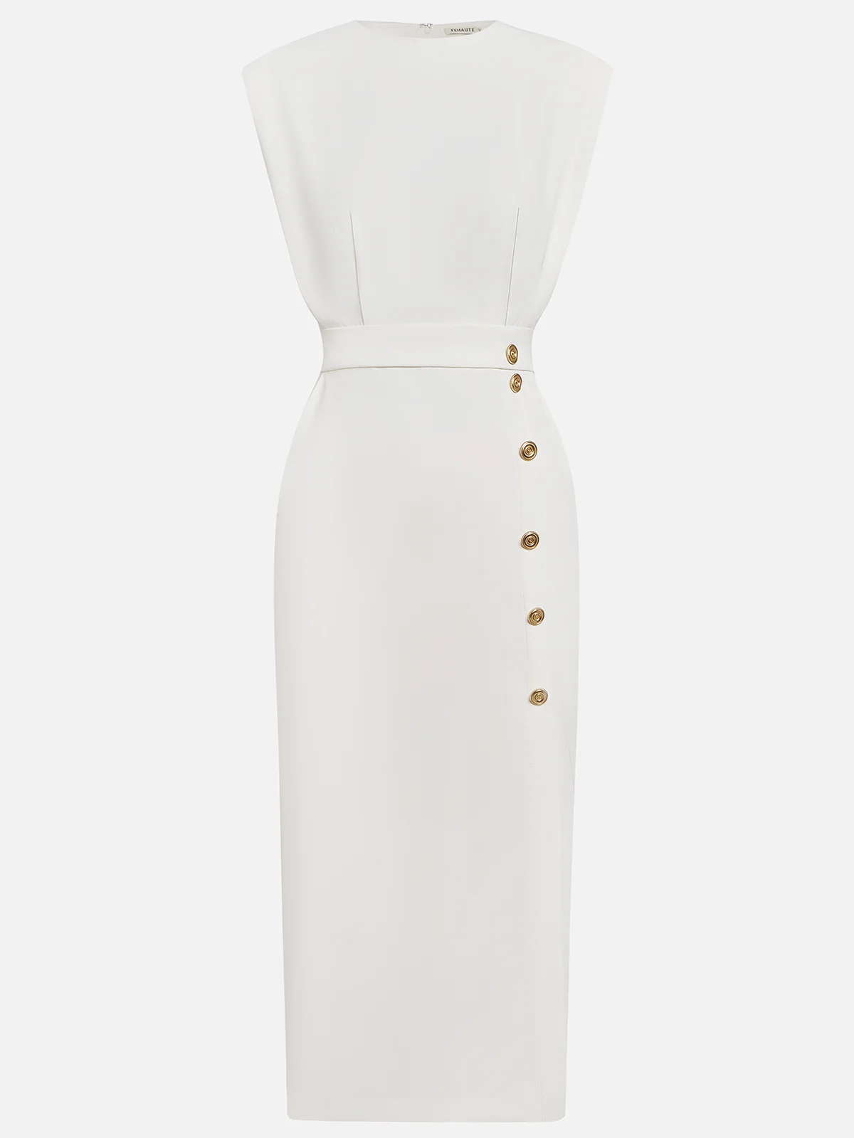 Vestido  liso con abertura con botones y escote redondo