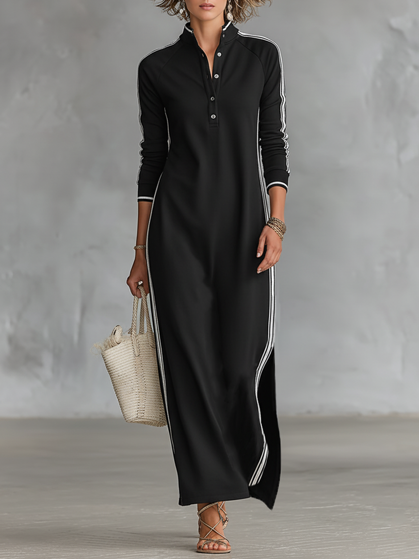 Vestido largo de felpa para mujer con cuello