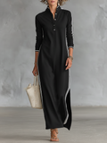 Vestido largo de felpa para mujer con cuello