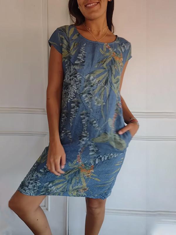 Vestido de cuello redondo con estampado botánico
